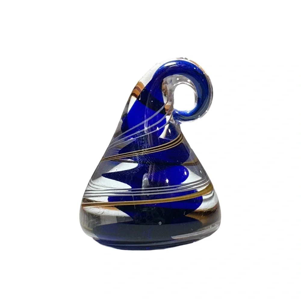 Murano Glass Ornament Blue Gold White Swirl Art Sculpture